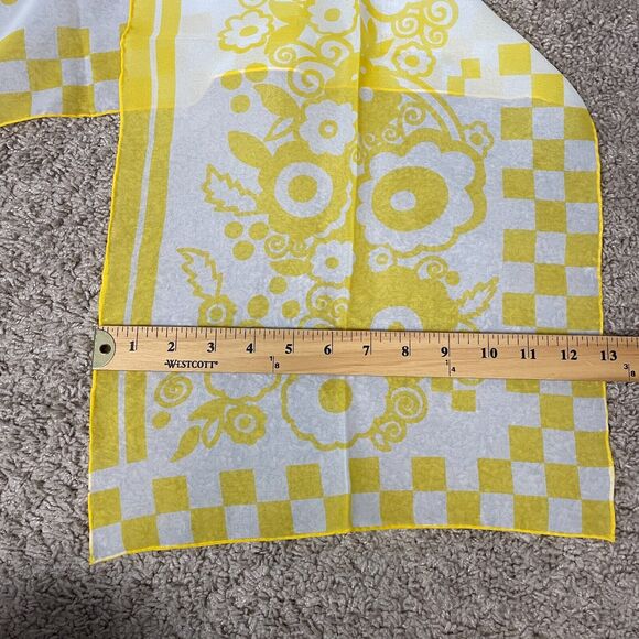 Rectangle Scarf Yellow Flower Power Retro Hand Rolled Ribbon Hair Neck 60s 70s - Picture 7 of 7